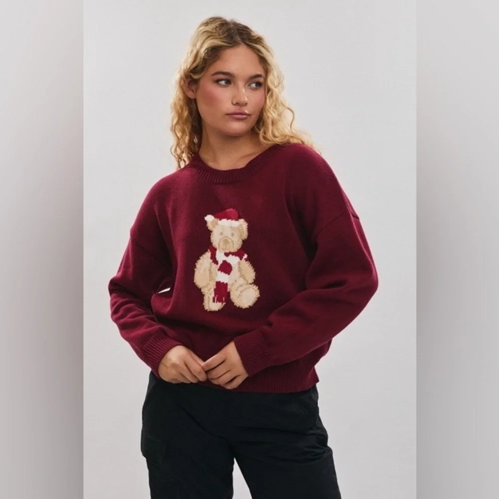 Santa Teddy Bear Long Sleeve Christmas Sweater - Le Lis - Picture 1 of 6